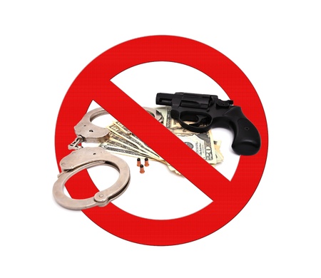 sign stop gun on a white backgroundの写真素材