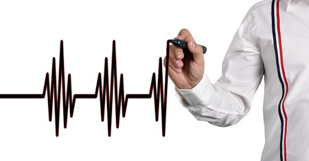businessman drawing pulse on a white background