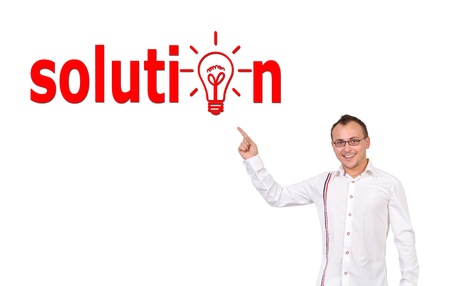 businessman points to solution symbolの写真素材