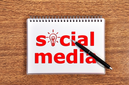 social media  in notebook and penの写真素材