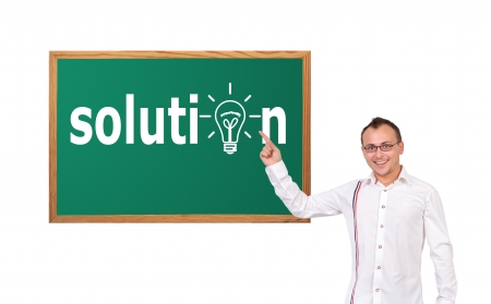 businessman and solution on deskの写真素材