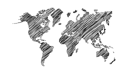 drawing world map on white backgroundの写真素材