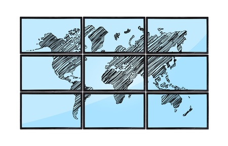 map of world on flat panels on white background