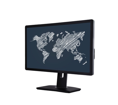 computer monitor with world map on screen