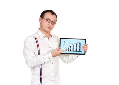 businessman holding tablet with business chart