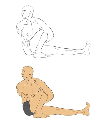handsome bare-chested man doing yogaのイラスト素材