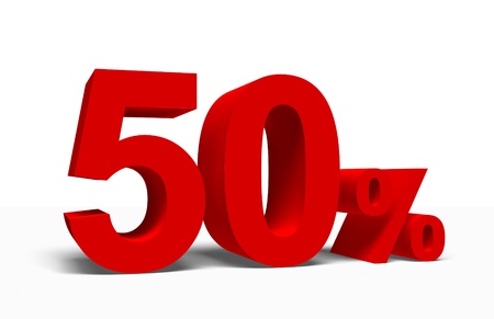 3D rendering of a 50 percent in red lettersの写真素材