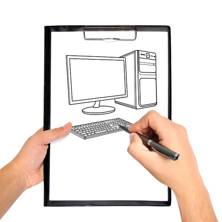 clipboard and drawing computer  in handの写真素材