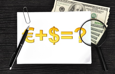 poster with formula and money in the officeの写真素材