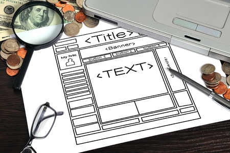 Modern business workplace  and paper with  template web page