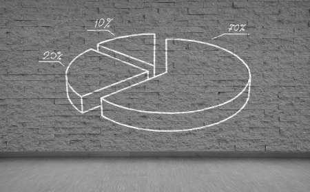 drawing pie chart on gray brick wallの写真素材