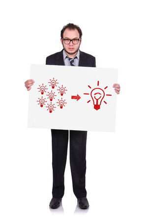 businessman holding a placard with idea conceptの写真素材
