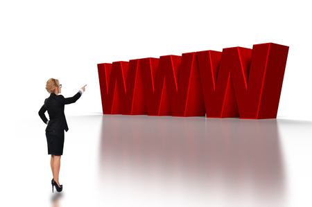 businesswoman pointing to big red text 'www'の写真素材