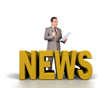 businessman is preparing to release newsの写真素材