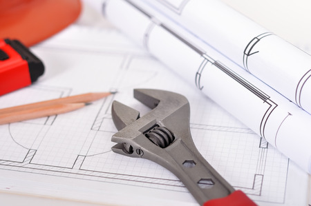 Wrench and  line level on  the table