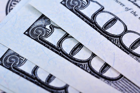 one hundred dollar bills, close up