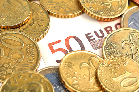 euro coin money and banknote, close up