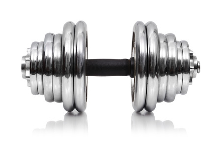 Big dumbbell isolated on a white backgroundの写真素材