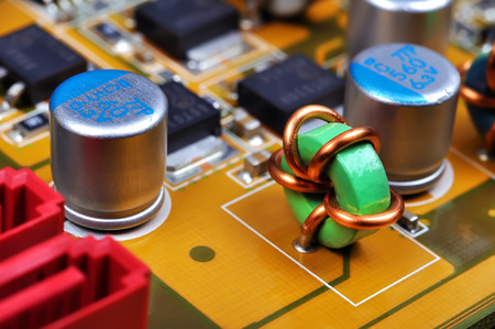 Detail of electronic circuit board, close upの写真素材