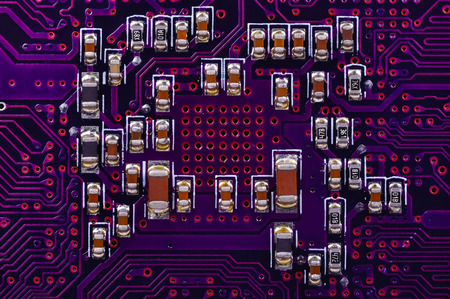 microchips integrated on circuit board, close upの写真素材