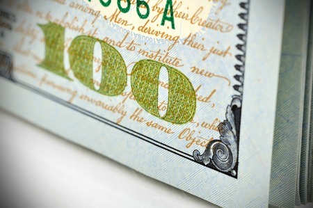 one hundred dollar bills, close up
