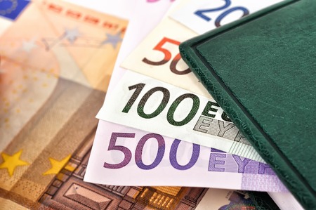 euro banknotes of the european union and diaryの写真素材