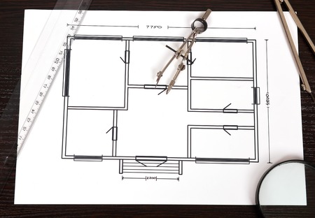paper with blueprint on the desktop engineerの写真素材