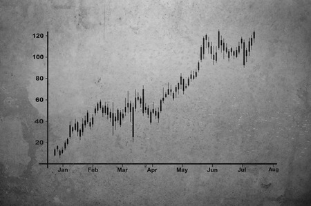 drawing stock chart on gray concrete wallの写真素材