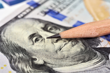 dollar money and pencil, extra close upの写真素材