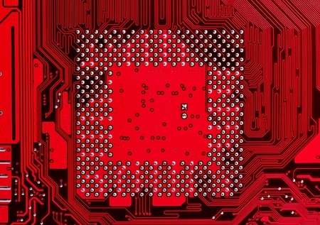 red computer electronic circuit, close up