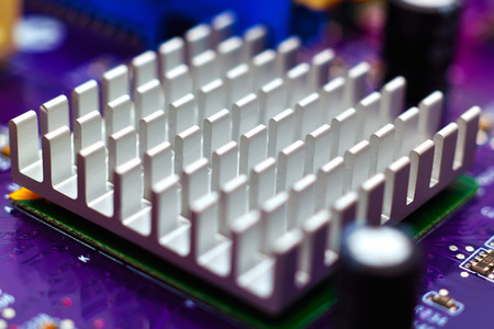 chipset heatsink on motherboard, close up