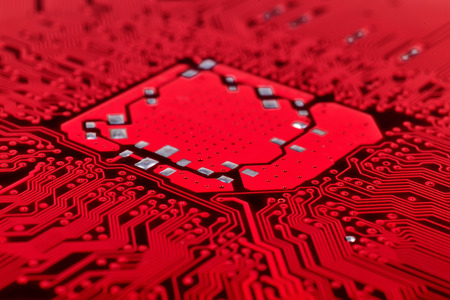 Electronic red circuit board, close upの写真素材