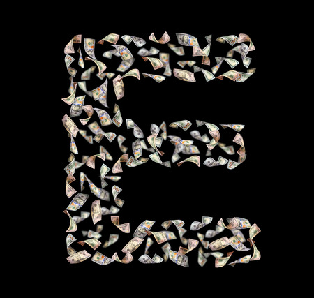 falling dollar bills in the form of letter Eの写真素材