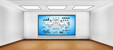 plasma tv on wall with business concept