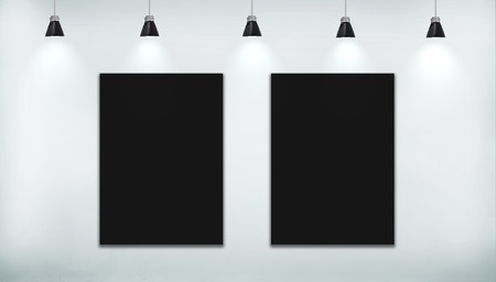 Blank two black poster on wall in loft roomの写真素材