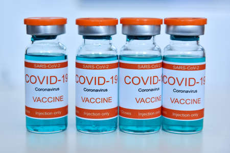 virus vaccine vial bottle for injection. Healthcare and virus vaccination concept.の写真素材