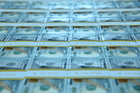 Bundles of USA one hundred dollar bills. Business, finance and economic success concept. Close upの写真素材