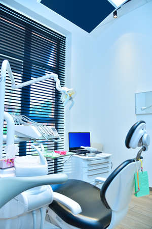 Stomatological office with dental chair and 3d oral scanner. Dentistry and health care concept.の写真素材