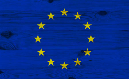 Flag of european flag drawing on wooden board. Art, business and patriotic concept. 3d rendering