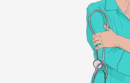 Doctor woman with stethoscope and template for text. Medicine and health concept. Vector illustration designのイラスト素材