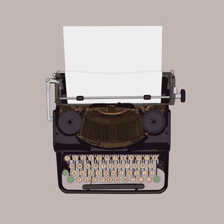 Top view of typewriter with paper on a gray background. Art and creativity concept. Vector illustration designのイラスト素材