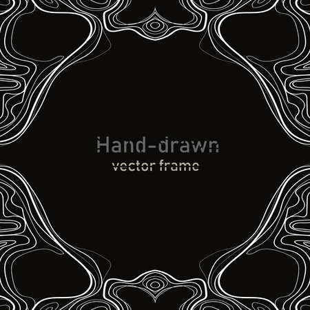Hand drawing vector frame, in an outline modern style.Abstract flowing lines on a black background.のイラスト素材