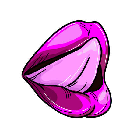 Beautiful female lips with tongue, vector illustration isolated on white background.Open mouth with tongueのイラスト素材