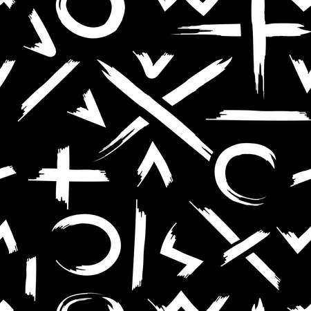 Crosses dashes zigzags brush strokes seamless pattern.Hand drawn white doodle.vector ink illustration.のイラスト素材