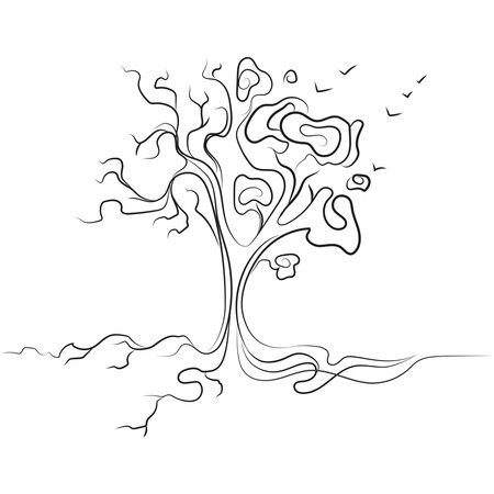 Dead and living tree line drawing on white background.Global warming concept.Drought and climate change on the planet earth.Black and white image of living and dry tree vector illustrationのイラスト素材