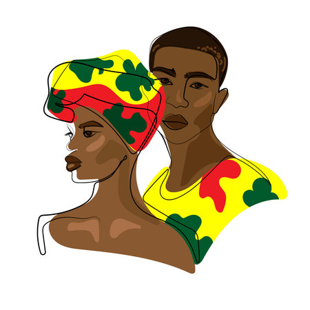Black African and African American men and women portrait for Juneteenth Independence Day concept.Vector Illustrationのイラスト素材