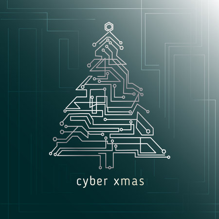 Technology Christmas tree.Christmas tree from digital electronics circuit in steel color.Vector illustrationのイラスト素材