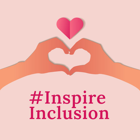 Woman hands in heart shape.Inspire inclusion.International Womens Day 2024 concept.Vector illustrationのイラスト素材