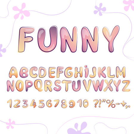 Retro cartoon font in Y2k style. Cute alphabet with soft gradients. Vector retro alphabet.のイラスト素材