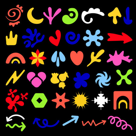 Abstract primitive elements design set. Simple organic shapes. Modern minimalist elements retro style Vectorのイラスト素材